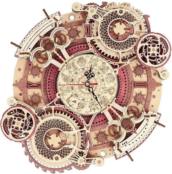 Puzzle 3D din lemn Robo Time din 168 de piese – Ceas de perete zodiac