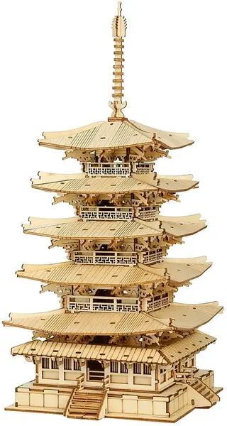 Puzzle 3D din lemn Robo Time din 275 de piese - Pagodă cu cinci etaje