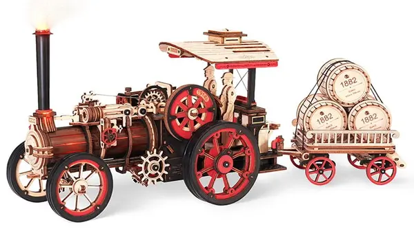 Puzzle 3D din lemn Robo Time din 469 piese - Mașină cu abur