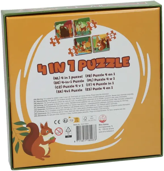 Puzzle 4 in1, 31 piese - Animale de padure | Wins Holland