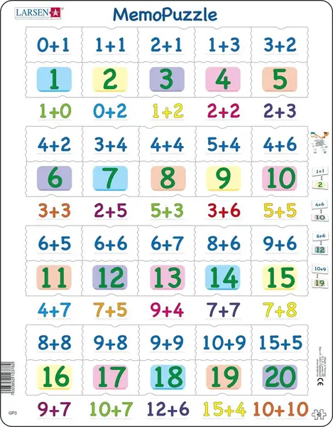 Puzzle 40 piese - Maxi - Memopuzzle - Addition with Numbers from 0-20 | Larsen