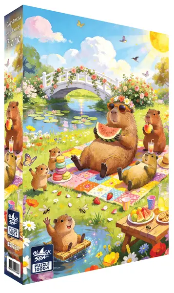 Puzzle Black Sea de 1000 piese - Picnic de familie cu capibara