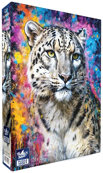 Puzzle Black Sea din 1000 piese - Portrete de pisici: leopard de zăpadă