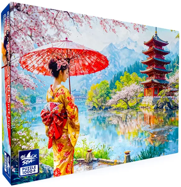 Puzzle Black Sea din 1000 piese - Primăvara la poalele muntelui Fuji