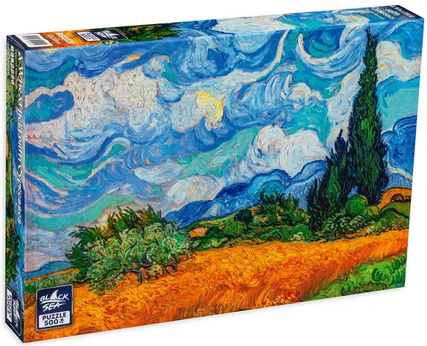 Puzzle Black Sea din 500 de piese - Camp de grau cu chiparosi, Vincent van Gogh