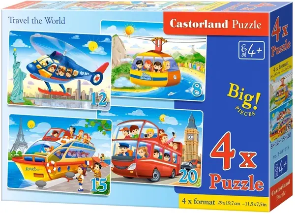 Puzzle Castorland 4 în 1 - Călătorie în jurul lumii