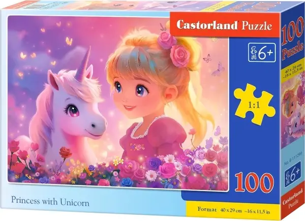 Puzzle Castorland din 100 piese - Prințesă cu unicorn