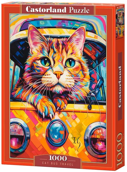 Puzzle Castorland din 1000 piese - Excursie cu autobuzul pentru pisici