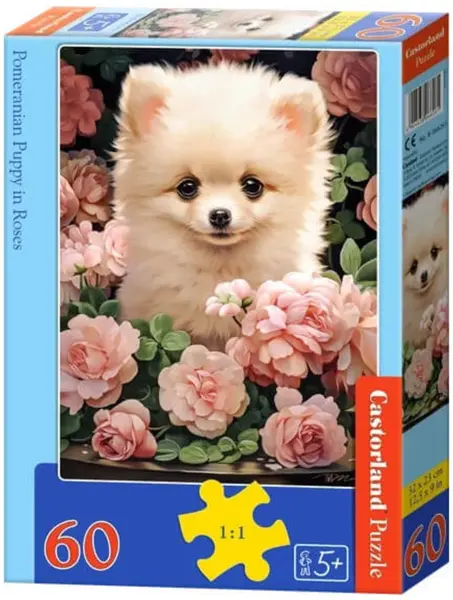 Puzzle Castorland din 60 piese - Pomeranian printre trandafiri