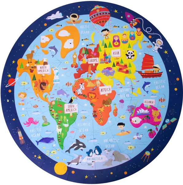 Puzzle circular 48 piese - Harta Lumii | Apli