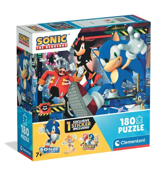Puzzle Clementoni, Sonic the Hedgehog VS Doctor Eggman cu sticker inclus, 180 piese