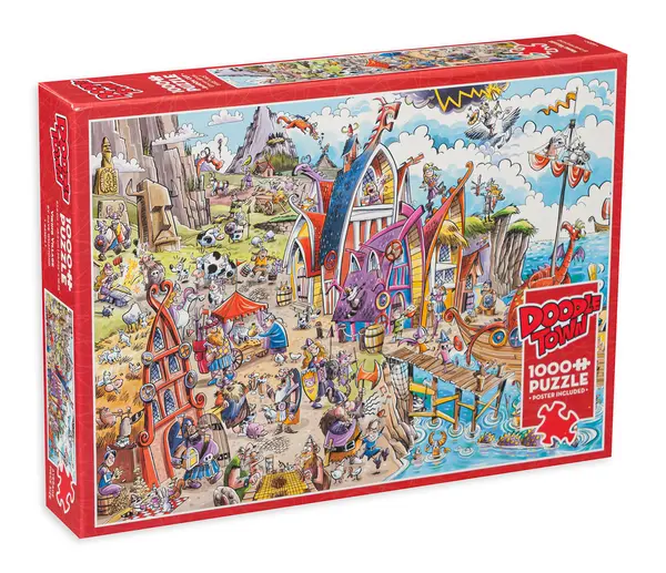 Puzzle Cobble Hill din 1000 de piese - DoodleTown: Așezarea vikingă