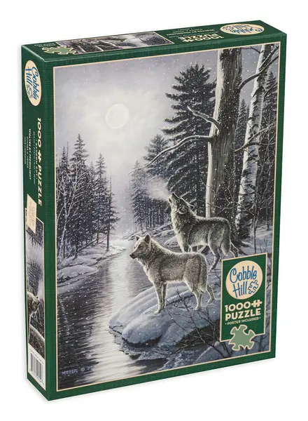 Puzzle Cobble Hill din 1000 de piese - Lupi la lumina lunii, James Meger