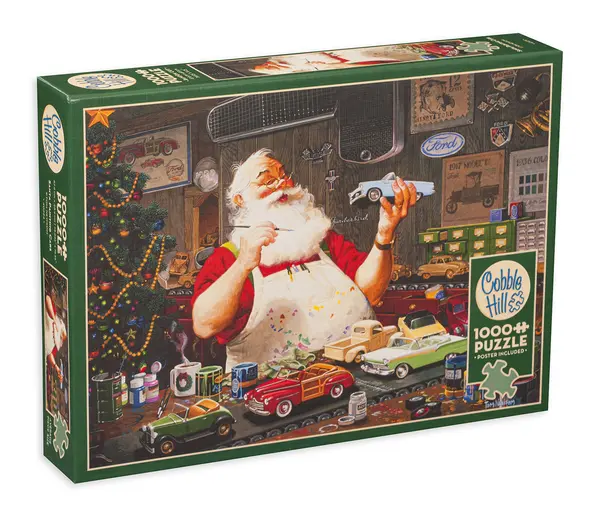 Puzzle Cobble Hill din 1000 de piese - Mos Craciun coloreaza masinute, Tom Newesom