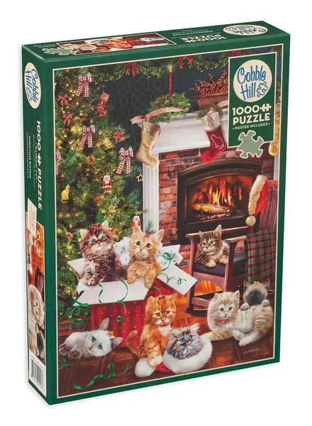 Puzzle Cobble Hill din 1000 de piese - Pisicuțe de Crăciun