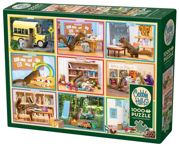 Puzzle Cobble Hill din 1000 de piese - Veverițe la școală