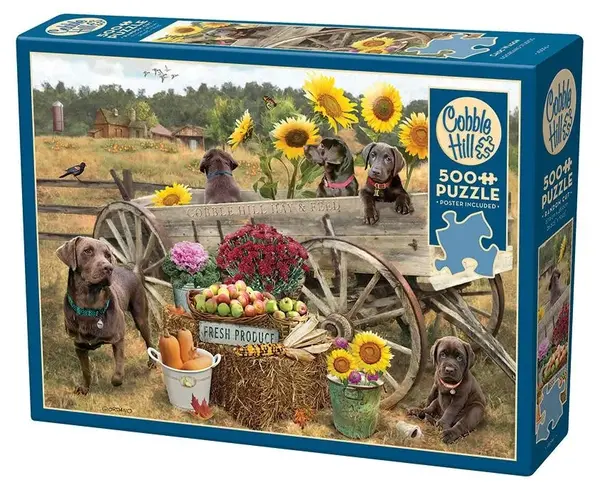 Puzzle Cobble Hill din 500 de piese - Călătorie cu labradori