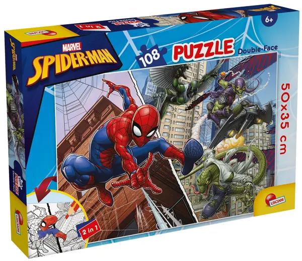 Puzzle cu două fețe Lisciani de colorat din 108 piese - Omul Păianjen