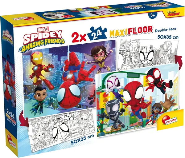 Puzzle cu două fețe Lisciani de colorat din 2 х 24 piese - Spidey