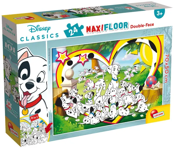 Puzzle cu două fețe Lisciani de colorat din 24 piese - 101 dalmații