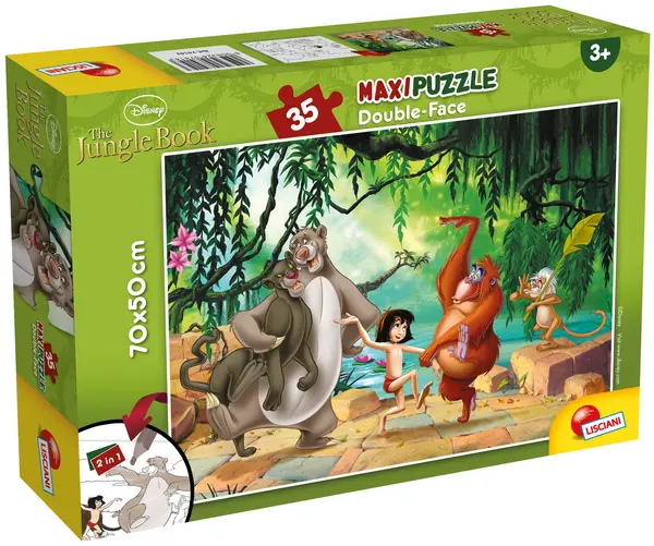 Puzzle cu două fețe Lisciani pentru colorare 35 piese - Cartea junglei