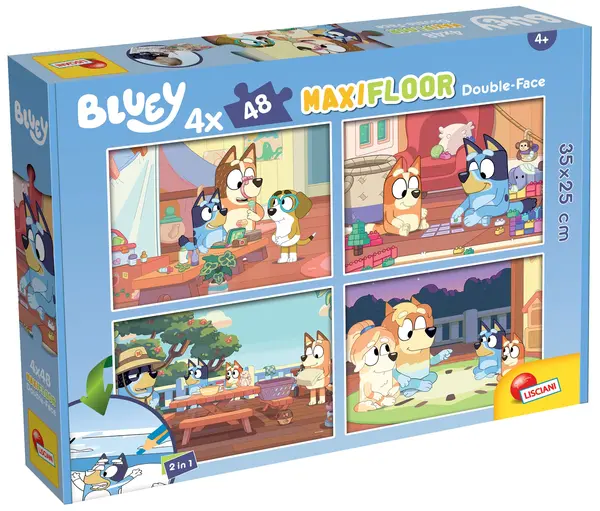 Puzzle cu două fețe Lisciani pentru colorare 4 х 48 piese - Bluey