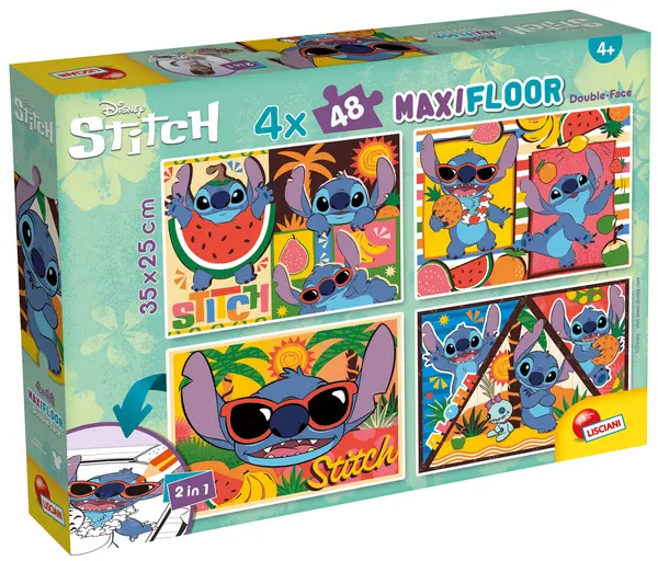 Puzzle cu două fețe Lisciani pentru colorat 4 х 48 piese-Lilo și Stitch