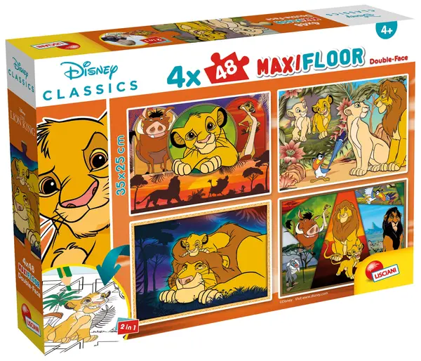 Puzzle cu două fețe Lisciani pentru colorat 4 х 48 piese- Regele Leu