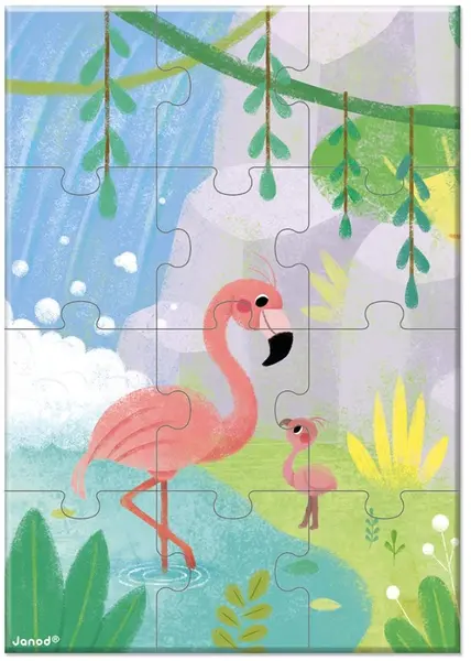 Puzzle de buzunar pentru copii Janod - Flamingo