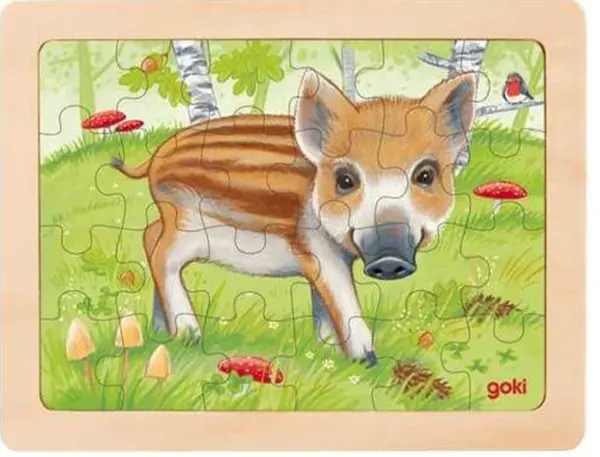 Puzzle de lemn, 24 piese - Animale din padure | Goki
