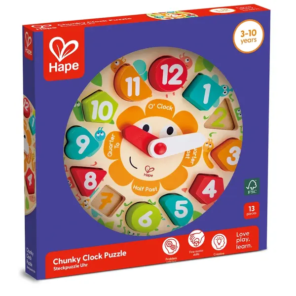 Puzzle din lemn ceas educativ pentru copii , sortator forme E i cifre