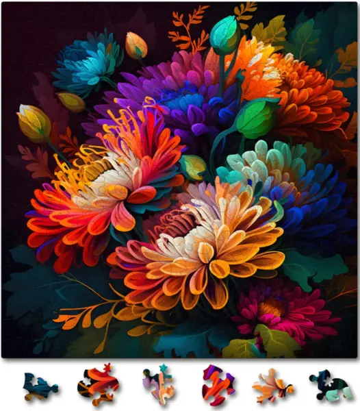 Puzzle din lemn - Colorful Italian Asters | Woodmix Puzzles