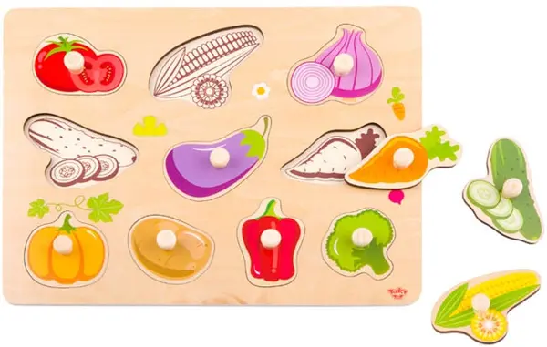 Puzzle din lemn cu maner Tooky Toy - Legume