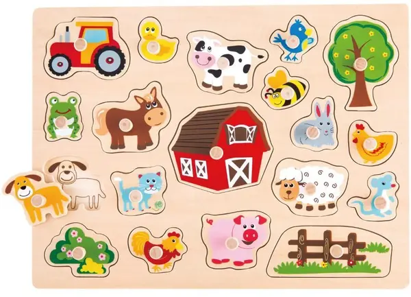 Puzzle din lemn cu manere Lelin - Ferma