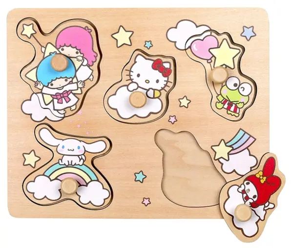 Puzzle din lemn cu mânere Micki - Hello Kitty, 5 piese