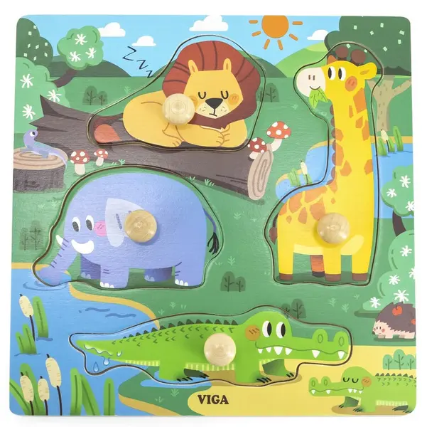 Puzzle din lemn cu mânere Viga - Animale sălbatice