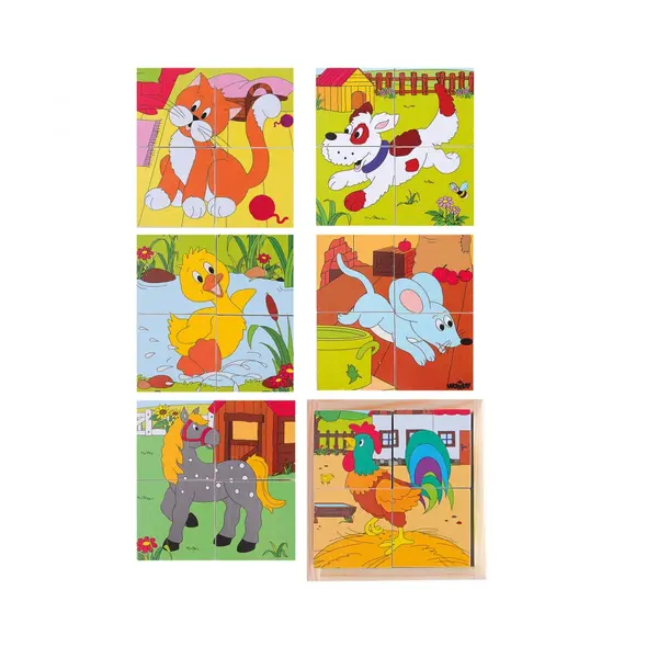 Puzzle din lemn cuburi , Animale de la ferma 2x2