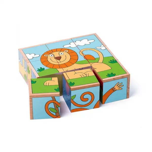 Puzzle din lemn cuburi , Animale exotice 3x3, 6 imagini