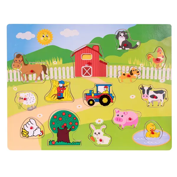 Puzzle din lemn, Ferma, 13 piese