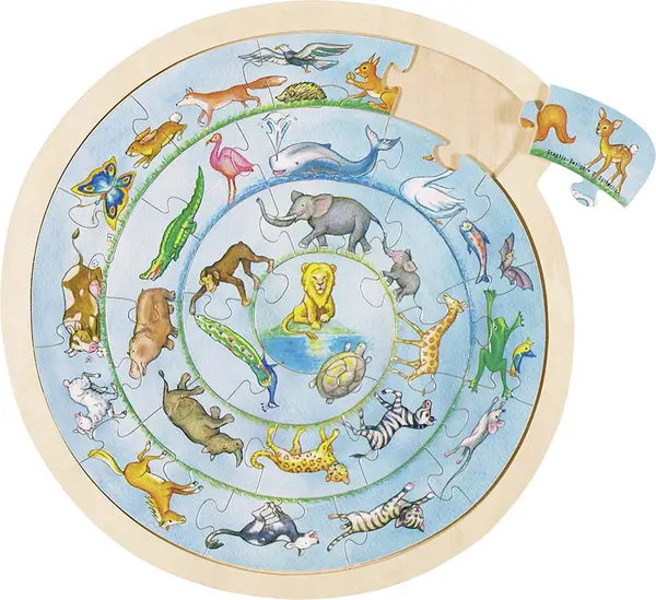 Puzzle din lemn Goki - Cerc din animale