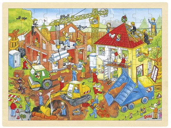 Puzzle din lemn Goki - La constructie
