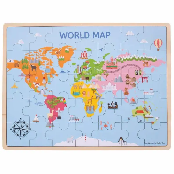 Puzzle din lemn - Harta lumii (35 piese)