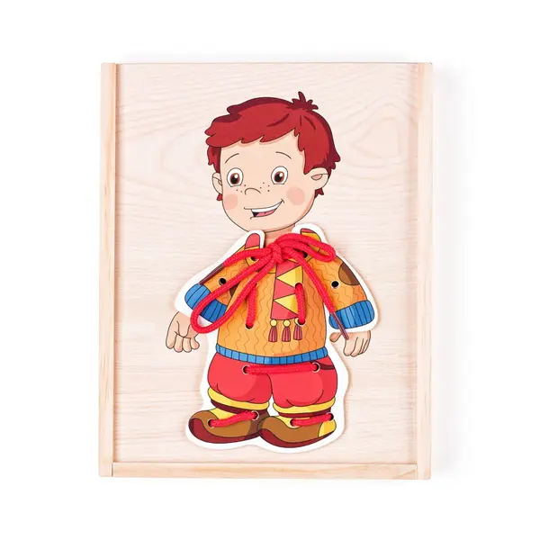 Puzzle din lemn , Imbraca baietelul, joc educativ cu E nur