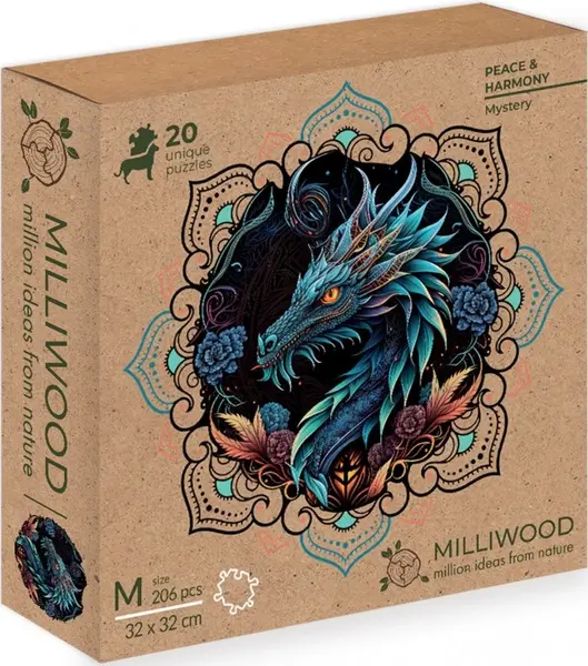 Puzzle din lemn Milliwood de la 206 piese - Mandala, Ghicitoare (mărimea M)
