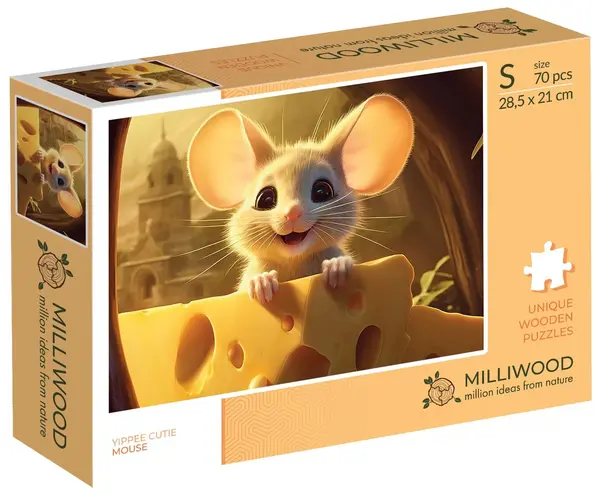 Puzzle din lemn Milliwood din 70 piese - Șoricel (Mărimea S)