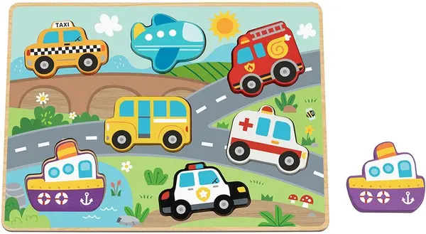 Puzzle din lemn pentru copii Hi Pando din 7 piese - Vehicule