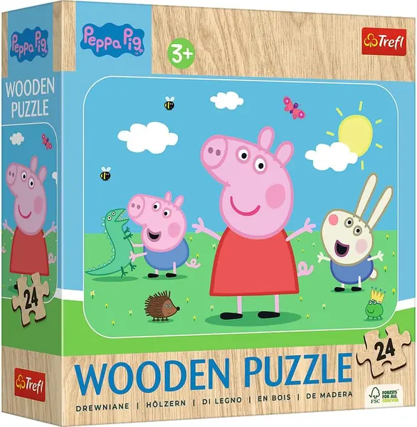 Puzzle din lemn pentru copii Trefl din 24 piese - Faceți cunoștință cu minunata Peppa