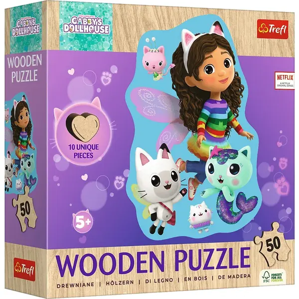 Puzzle din lemn pentru copii Trefl din 50 piese - Gabby fericită