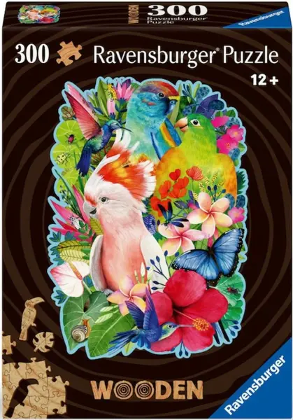 Puzzle din lemn Ravensburger din 300 piese - Păsări frumoase