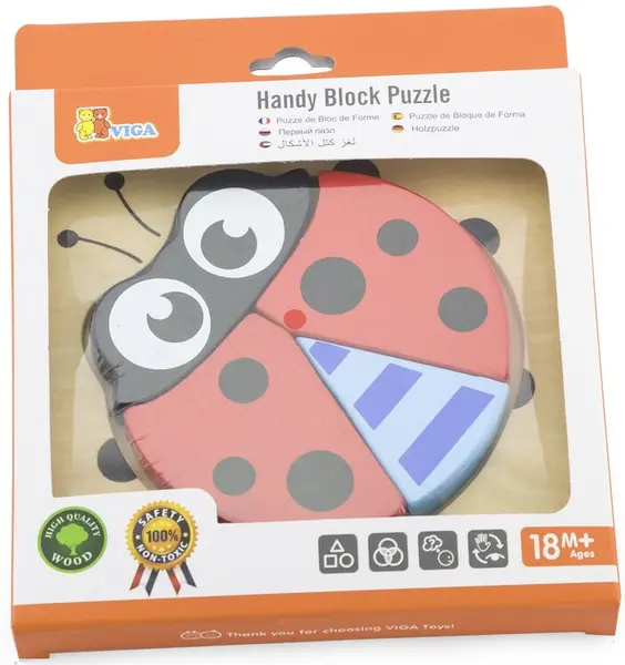 Puzzle din lemn Viga Toys - Buburuza, 4 piese